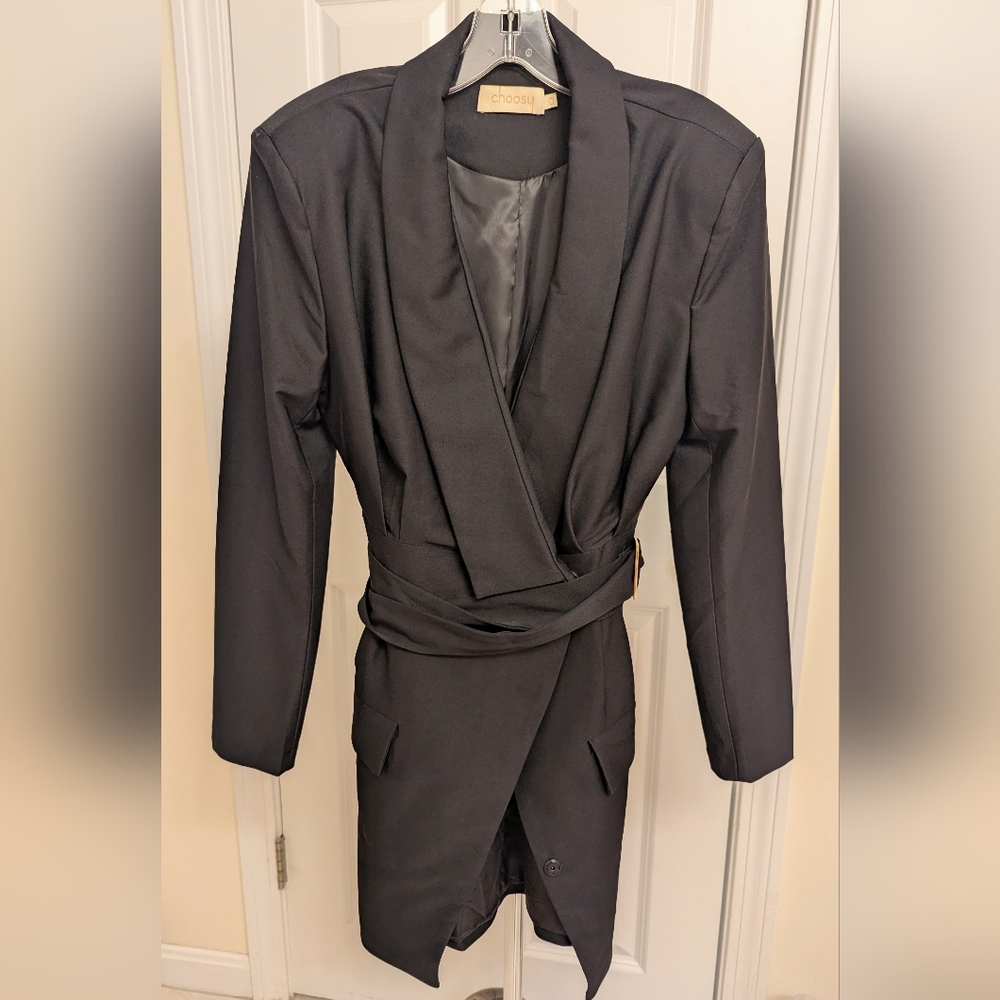 Black Long Sleeve Wrap Dress with Plunge Neckline
